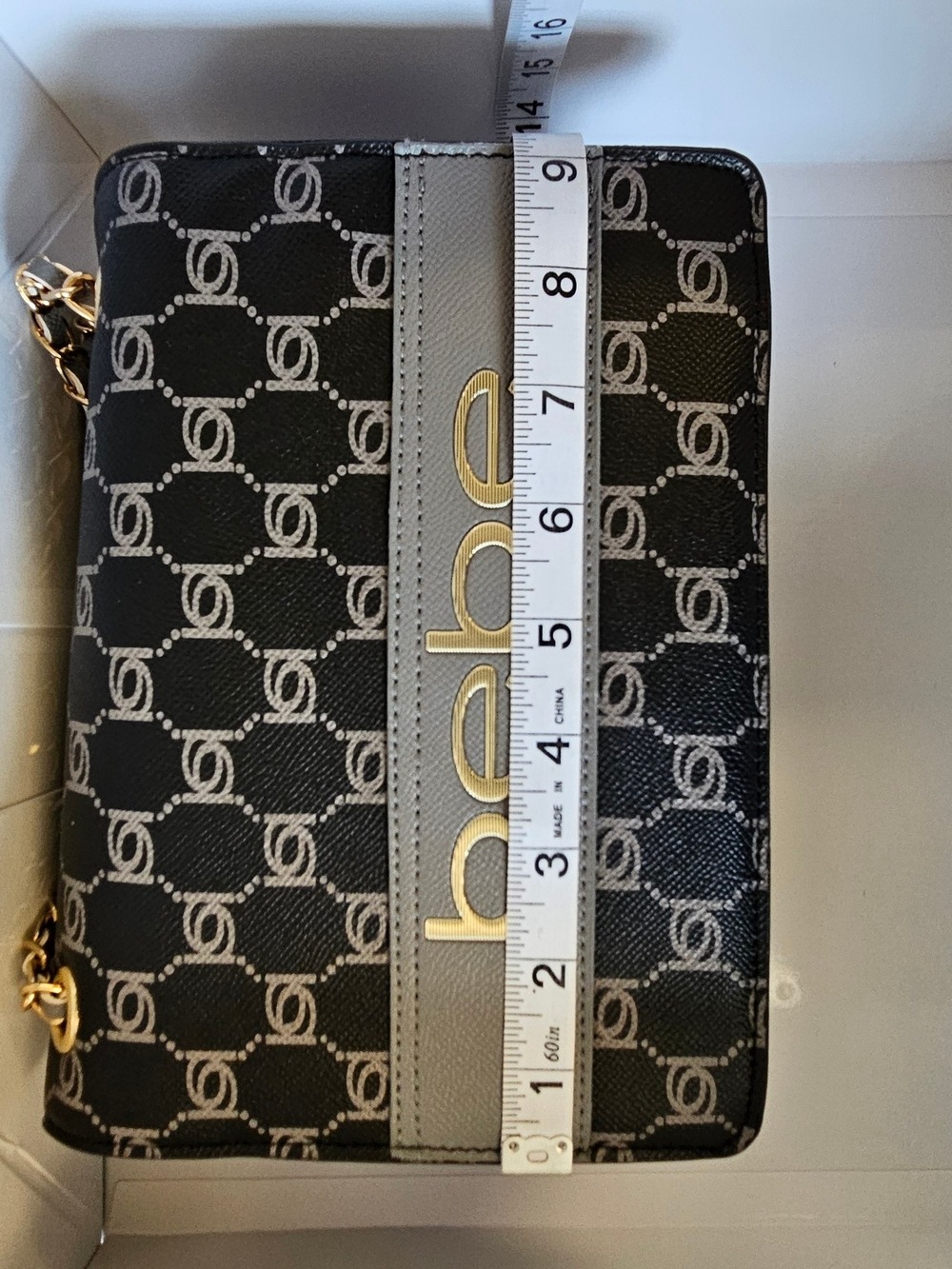 bebe Black and Gray Logo Chain Strap Crossbody Bag - Picture 6 of 11